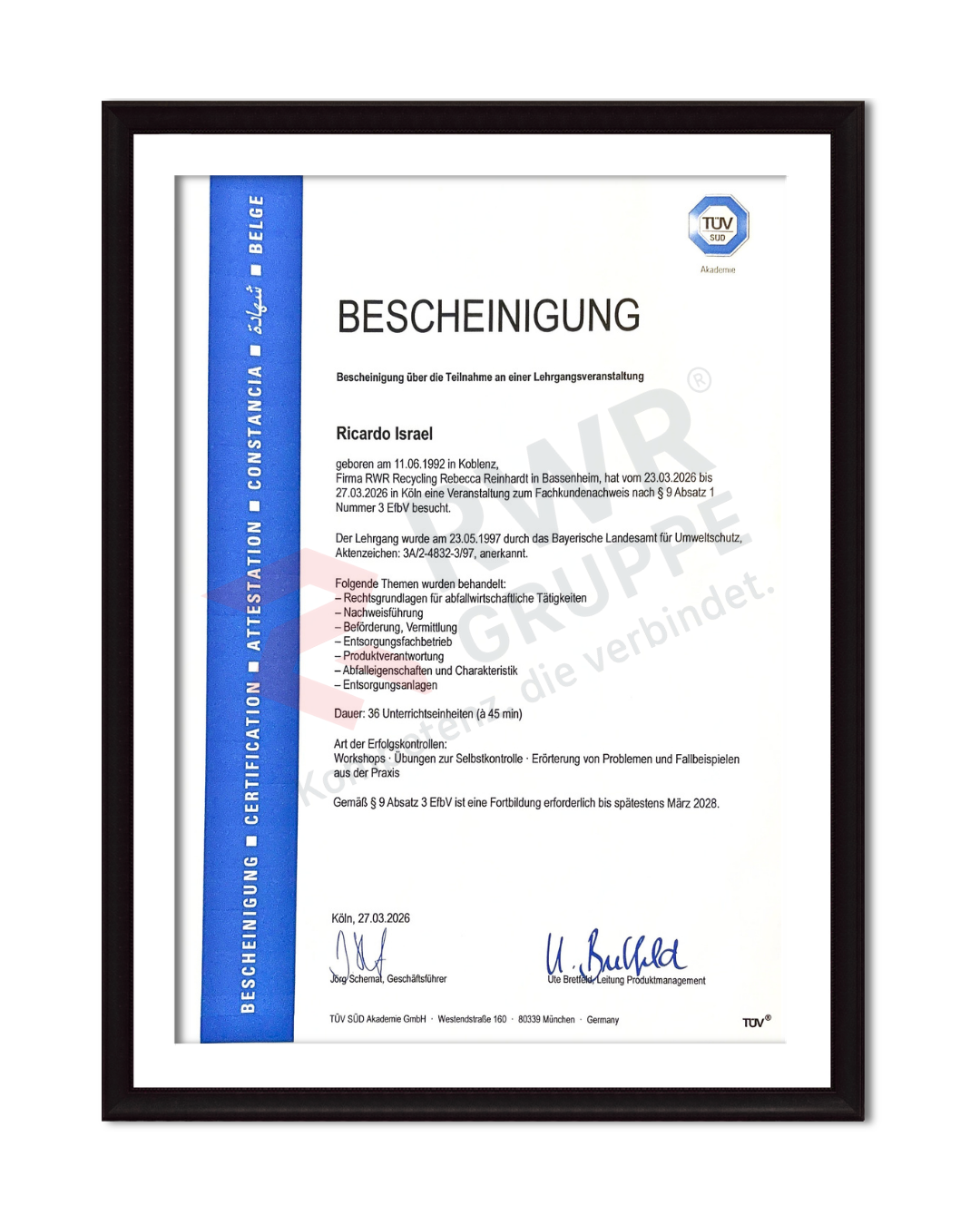 RWR Recycling Zertifizierung 2